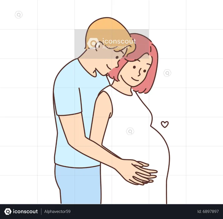 Husband and pregnant wife together  Illustration