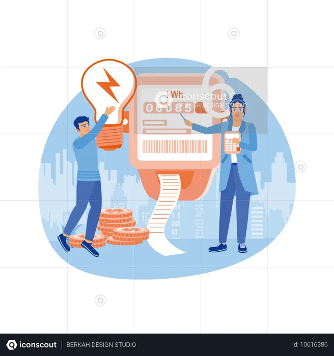 Husband and wife check house electricity bill  Illustration