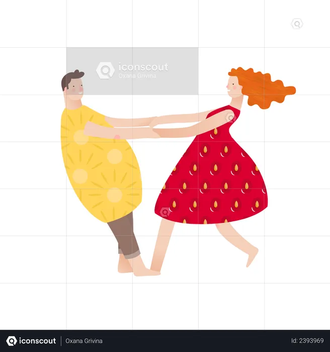 Husband and wife dancing in fruit dress  Illustration