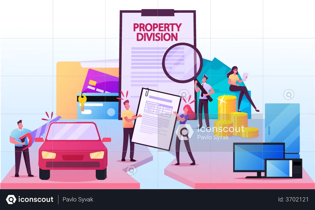 Husband and Wife Divide Property on Divorce Process  Illustration