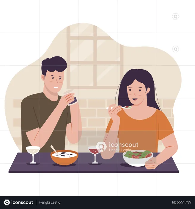 Husband and wife eat together  Illustration