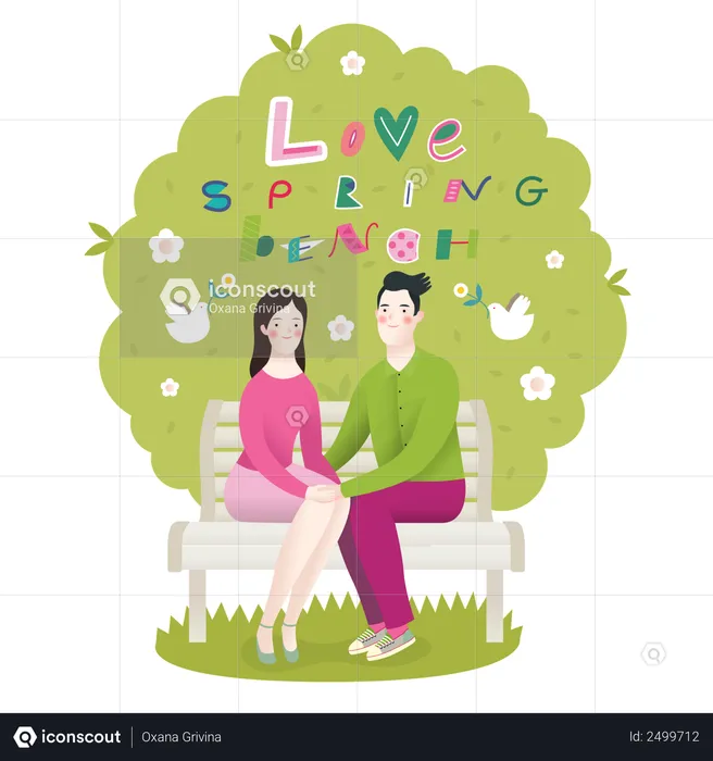 Husband and wife sitting on bench  Illustration