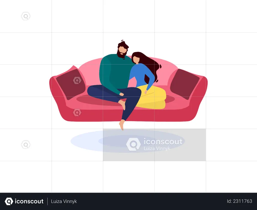 Husband and wife sitting on couch  Illustration