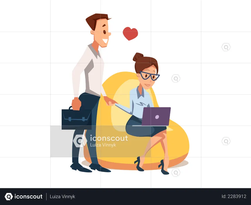 Husband and wife working in same office  Illustration