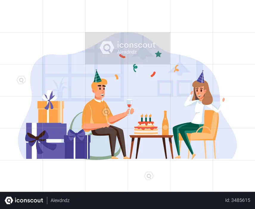 Husband celebrating wife's birthday  Illustration