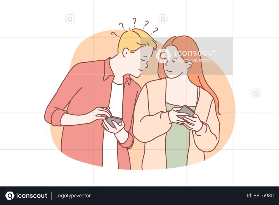 Husband checks his wife phone  Illustration