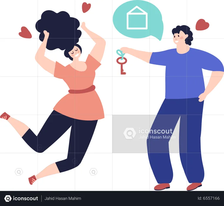 Husband gifting house to wife  Illustration