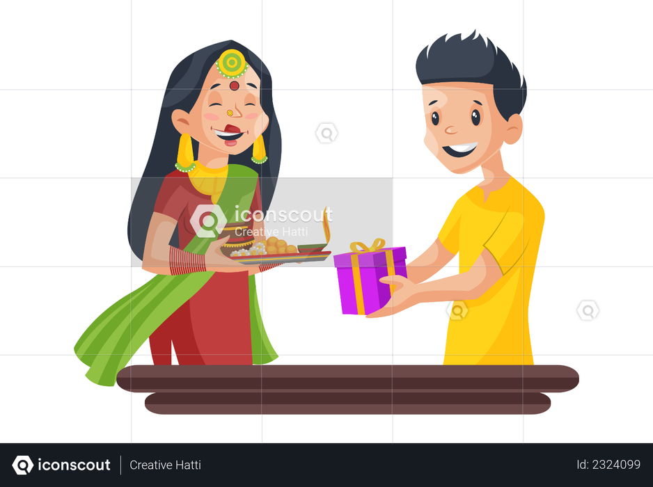 Husband giving gift to his wife Illustration