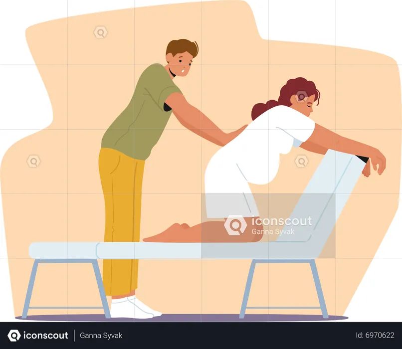 Husband Providing Soothing Back Massage To Pregnant Wife  Illustration