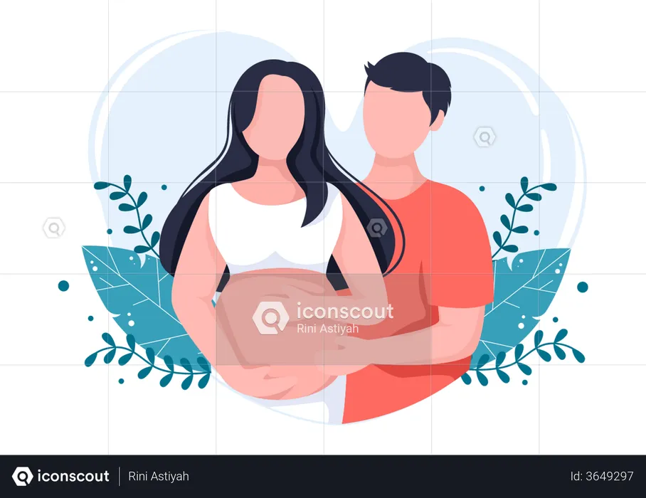 Husband touches belly of pregnant wife  Illustration