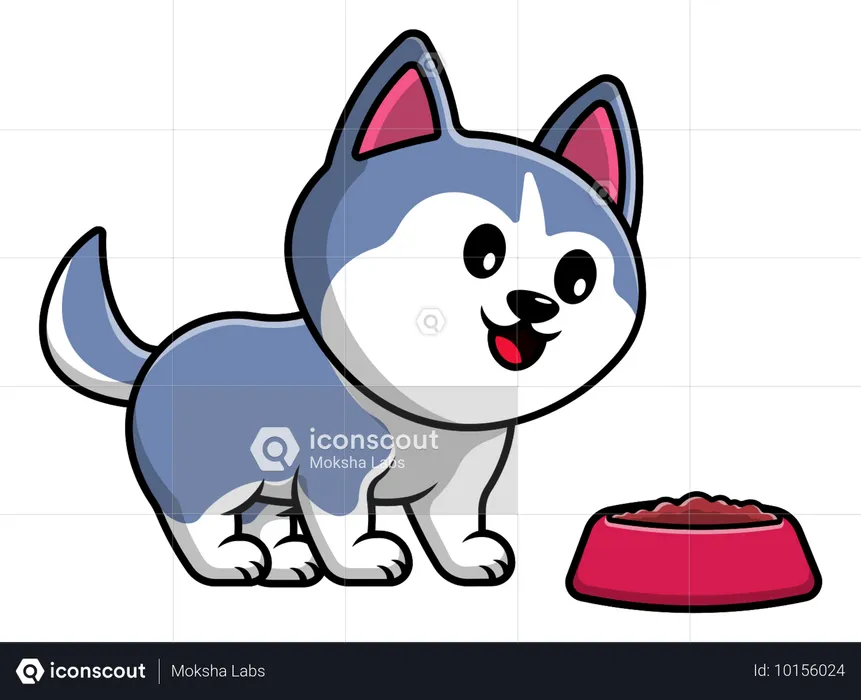 Husky Dog Eating Dog Food  Illustration