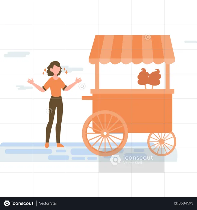 Ice cream seller with cycle store  Illustration