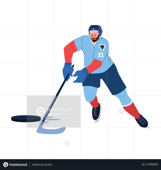 Ice hocket player hitting ball  Illustration