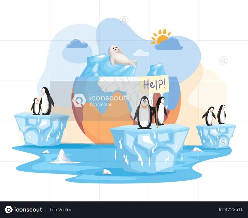 Ice melting due to high global warming  Illustration