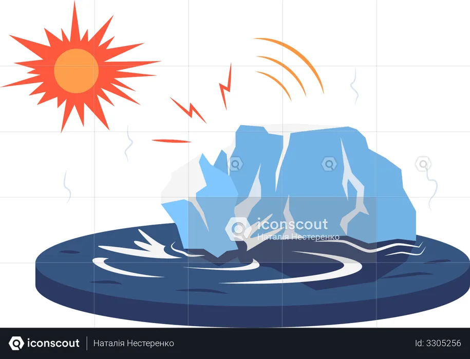 Iceberg breaking off glacier  Illustration