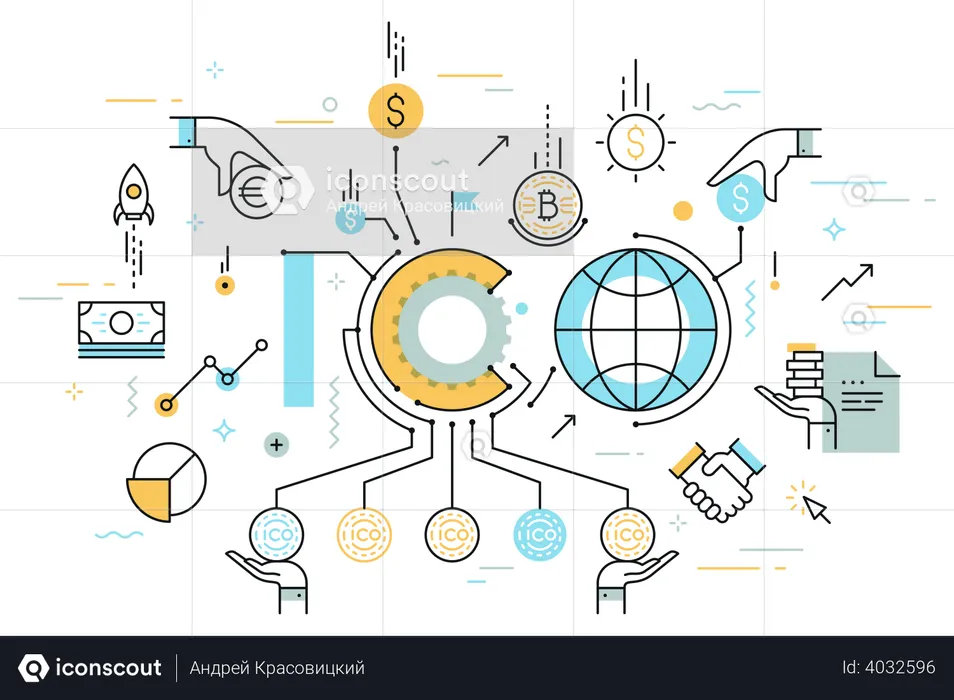 ICO or initial coin offering  Illustration