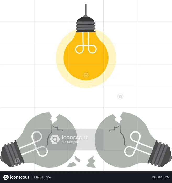 Idée géniale et ampoule brisée  Illustration