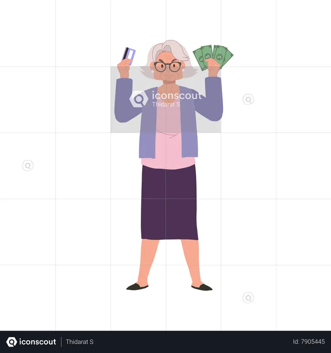 Mulher idosa confiante com cartão de crédito  Ilustração