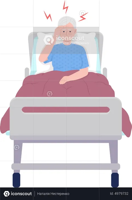 Mulher idosa que sofre de dor de cabeça no hospital  Ilustração