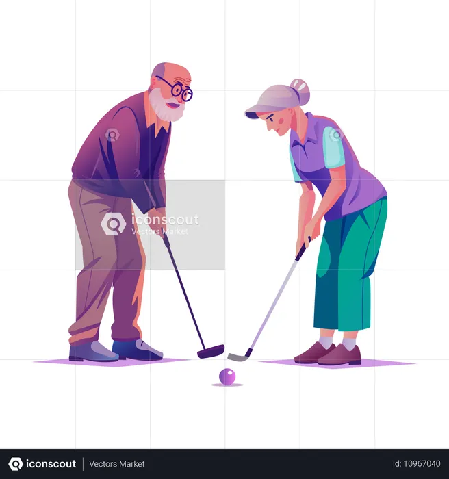 Idosos jogando golfe  Ilustração