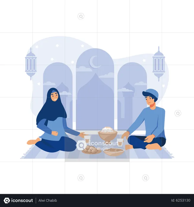 Iftar Eating After Fasting feast party  Illustration