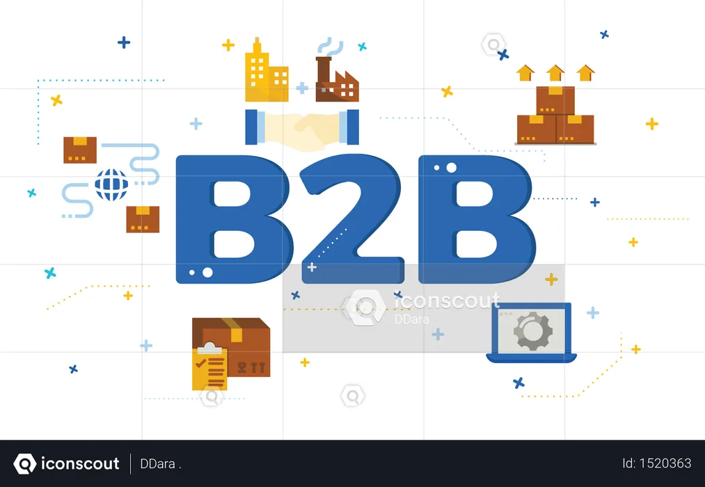 Illustration of business to business concept (B2B) with flat icon  Illustration