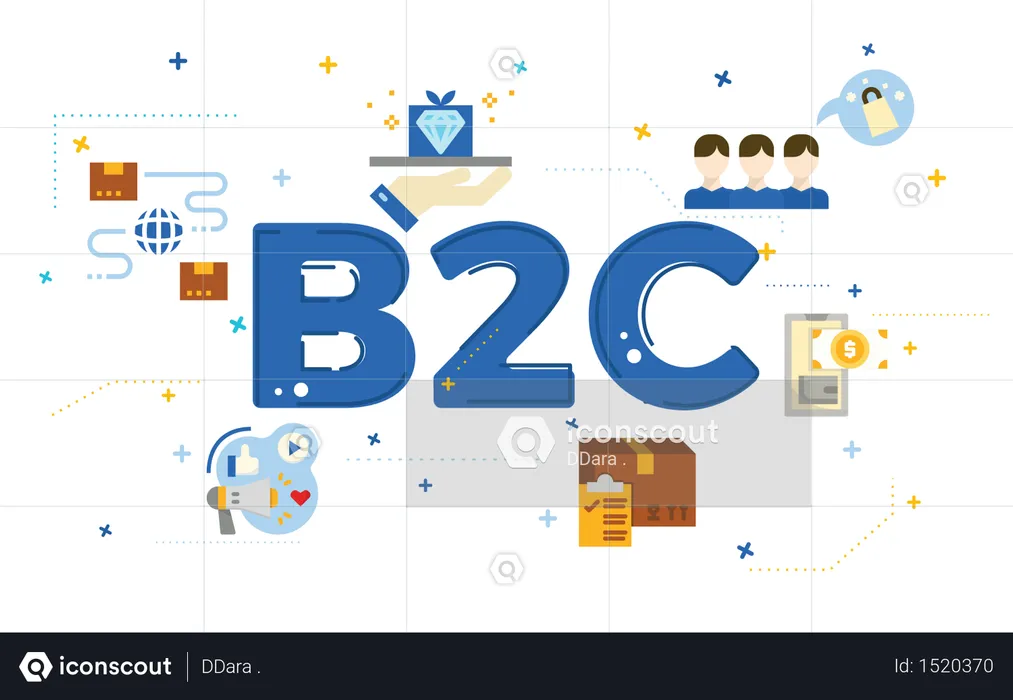 Illustration of business to customer concept (B2C) with flat icons  Illustration