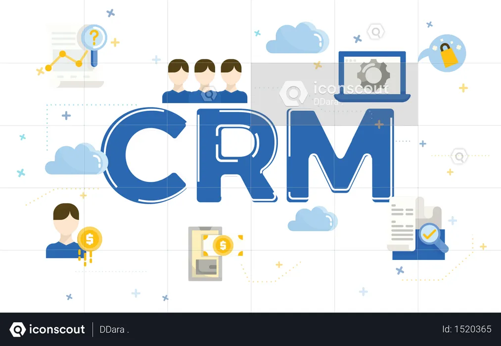 Illustration of customer relationship management concept (CRM) with flat icons  Illustration