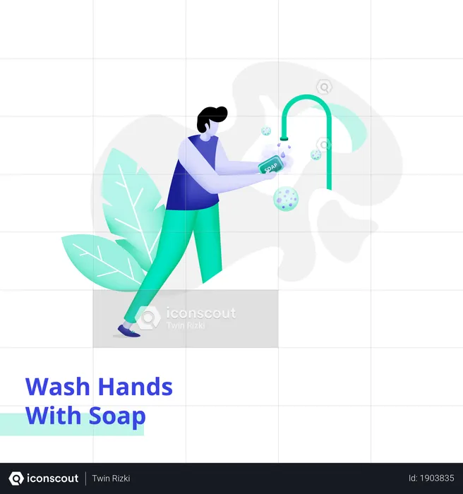 Illustration of landing page for Washing Hands with Soap  Illustration