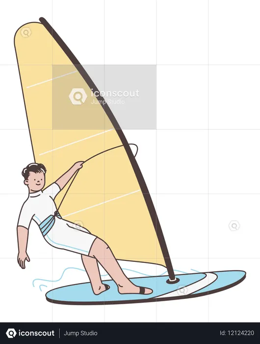 ウィンドサーフィンをする人のイラスト  イラスト