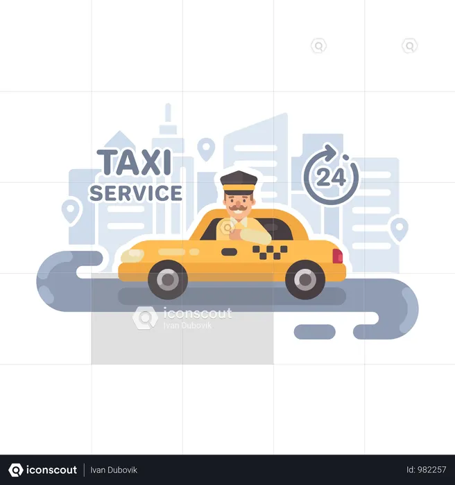 Illustration vectorielle plane du service de taxi  Illustration