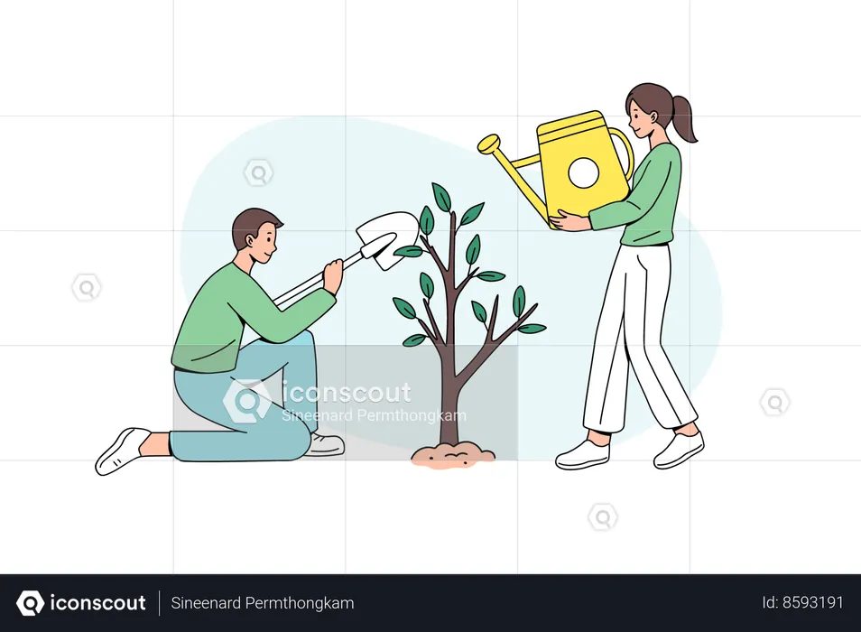 Pessoas plantando ilustração de árvore  Ilustração