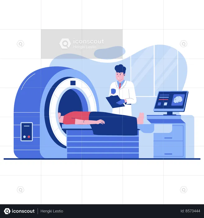Imagerie par résonance magnétique avec médecin et patient lors d'un examen médical  Illustration