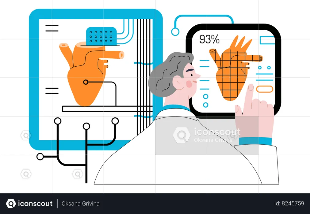 Impressora 3D criando um coração humano  Ilustração