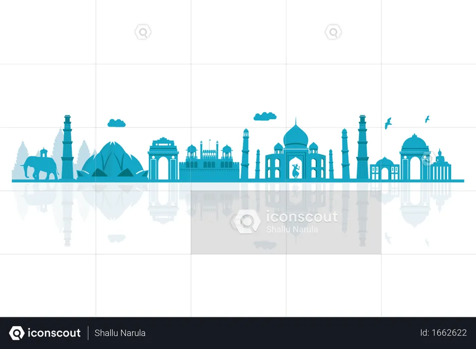 India Historic places skyline  Illustration