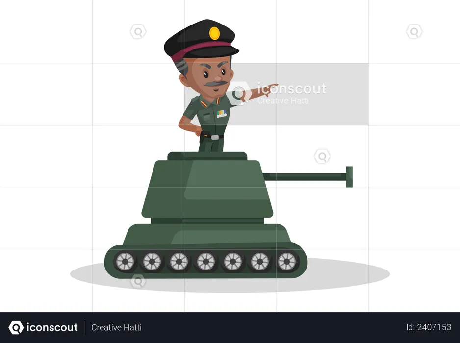 Indian army man riding tank  Illustration