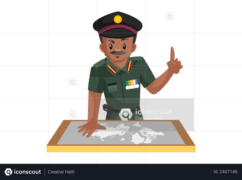 Indian army man watching map  Illustration