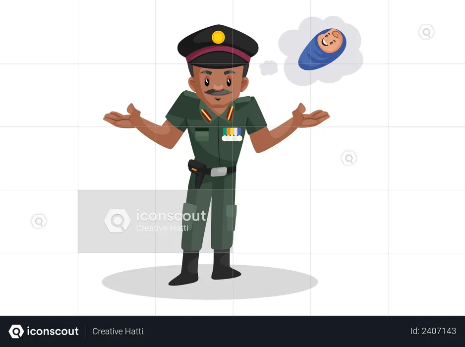 Indian army officer thinking about his child  Illustration