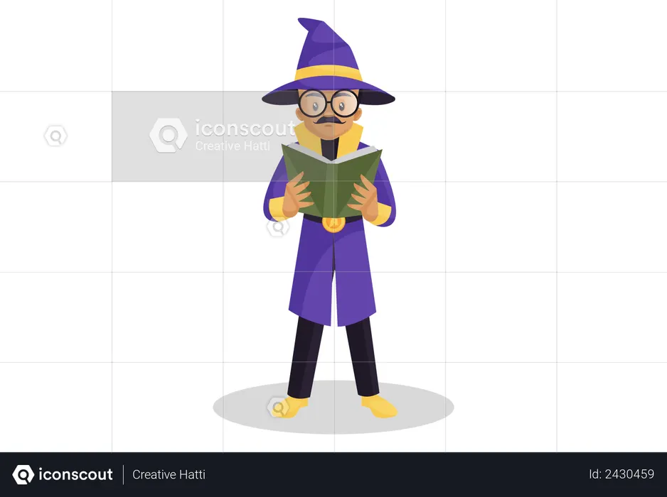 Indian astrologer reading a astrology book  Illustration