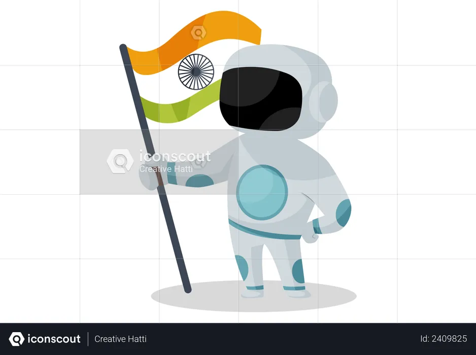 Indian astronaut holding Indian flag  Illustration