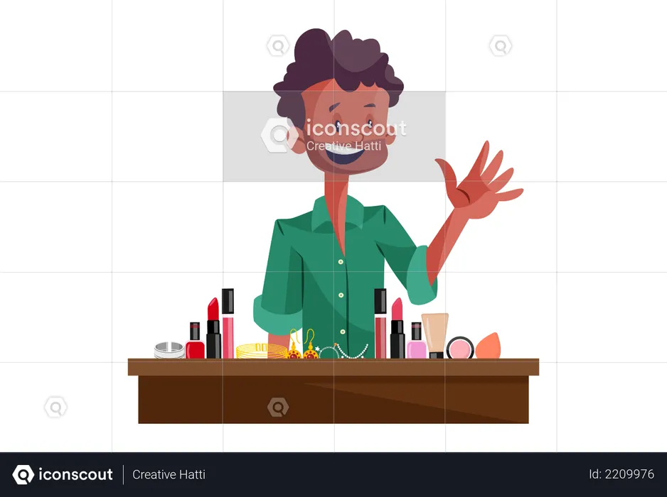 Indian Beauty Cosmetic Vendor  Illustration