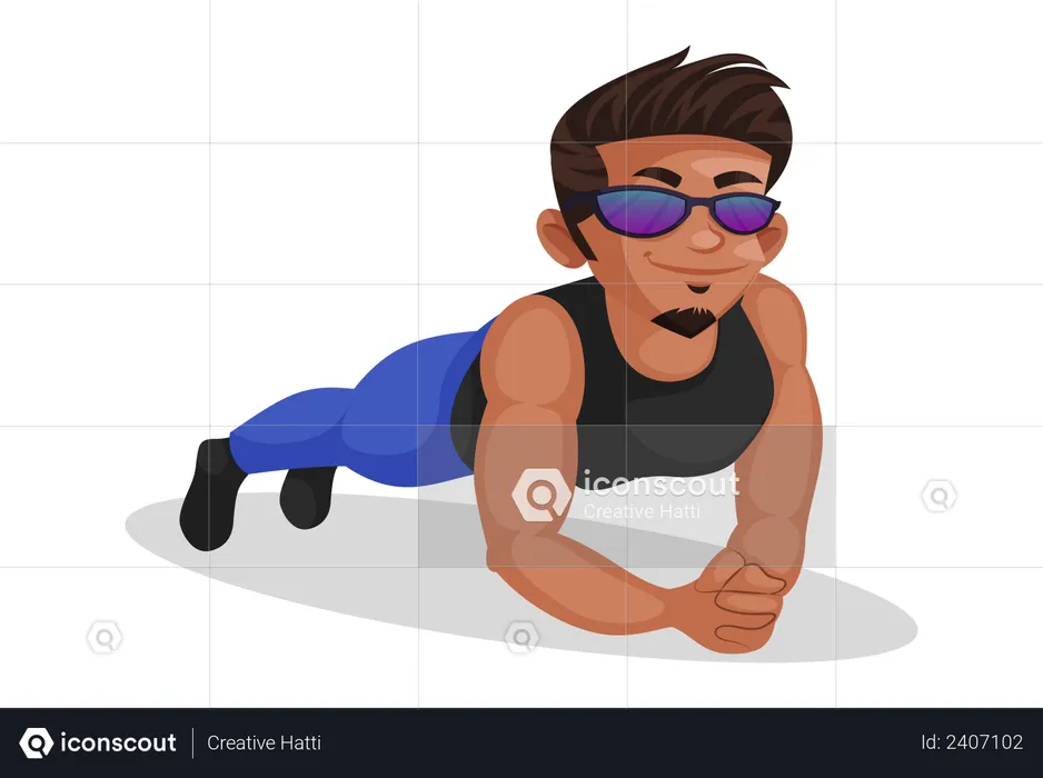Indian bodybuilder doing plank  Illustration