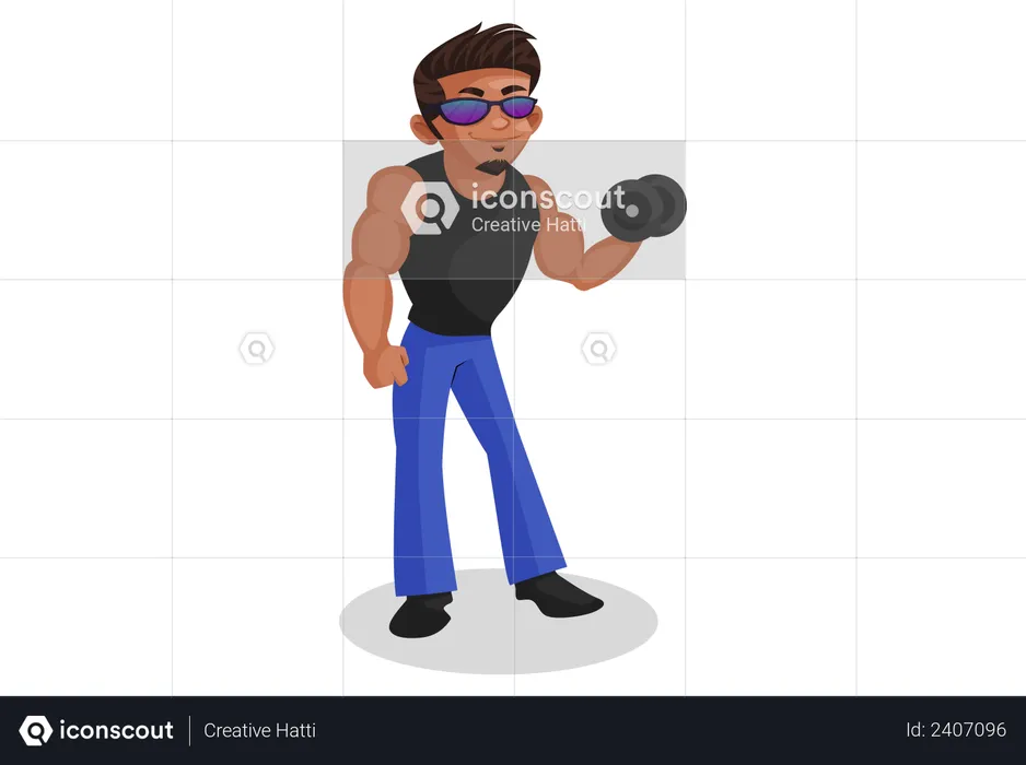 Indian bodybuilder lifting dumbell  Illustration