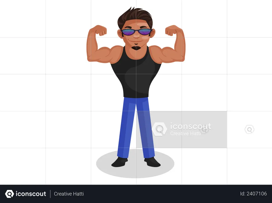 Indian bodybuilder showing his muscles  Illustration