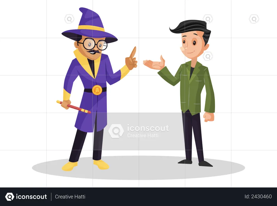 Indian boy consults with a professional astrologer  Illustration