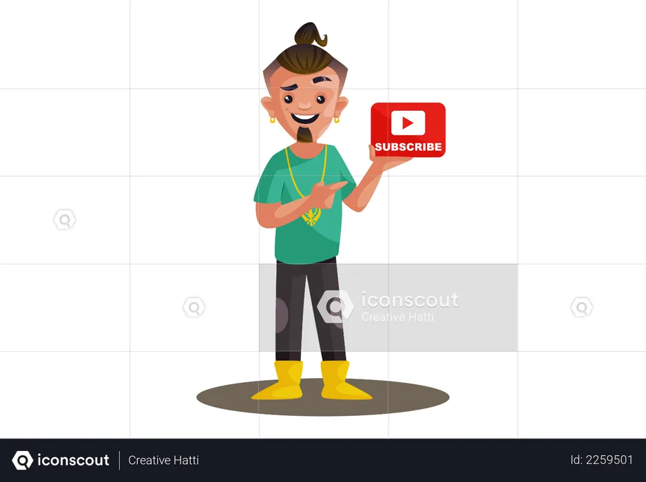 Indian boy is showing subscribe icon  Illustration