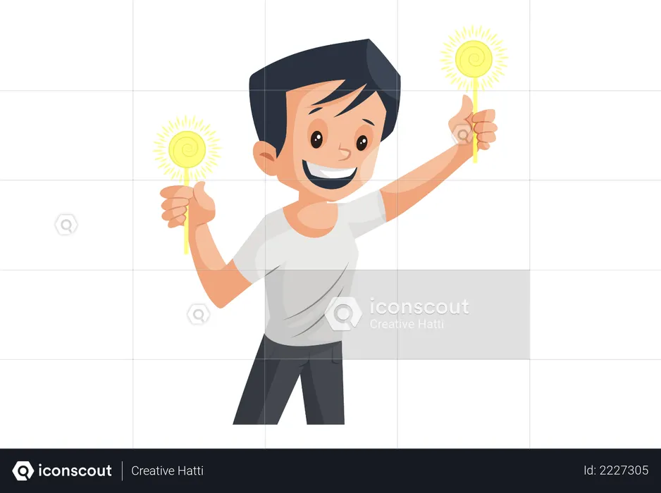 Indian boy playing with sparkle stick  Illustration