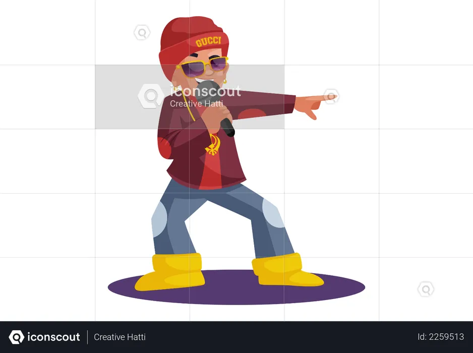 Indian boy singing on mic with style  Illustration