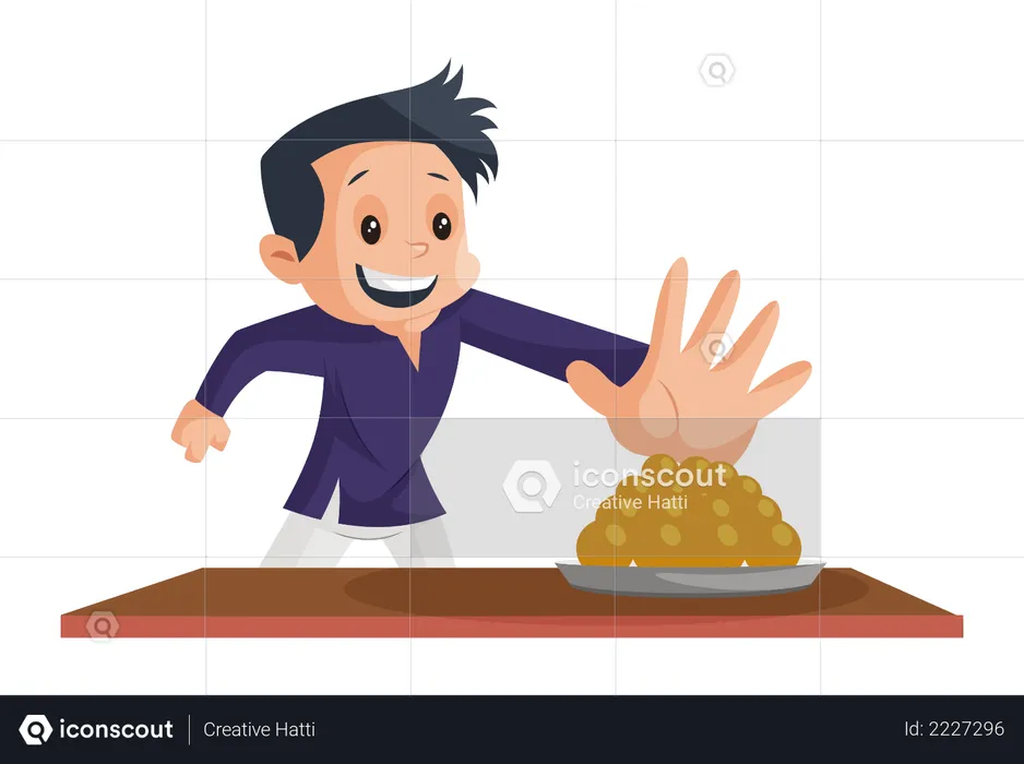 Indian Boy stealing Laddu Sweets  Illustration