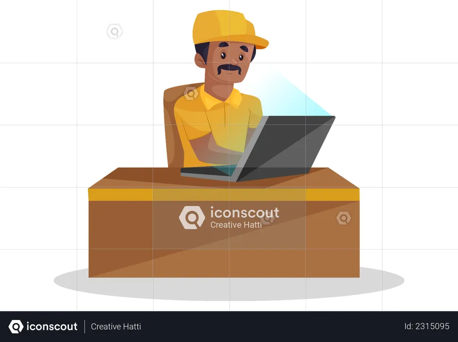 Indian builder working on laptop  Illustration